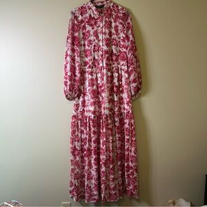Nasty Gal Red Ruffled Tiered Sundress with Bishop Sleeves
